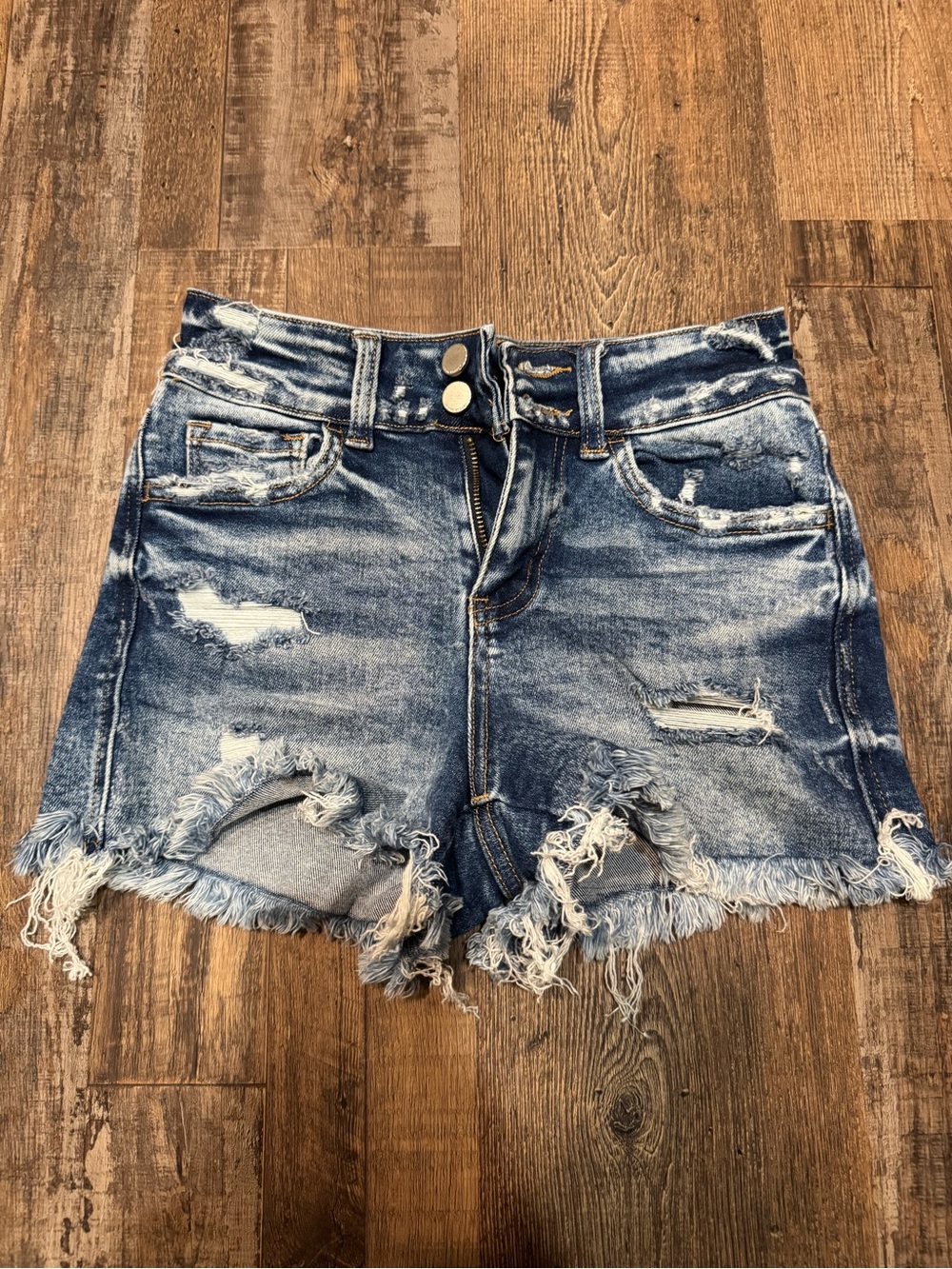 Flying Monkey Distressed Frayed Hem Blue Denim Women's Shorts